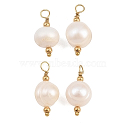 Natural Pearl Pendants, with 304 Stainless Steel Findings, Potato Charms, Ion Plating(IP), Floral White, Real 18K Gold Plated, 20.5~23x10.5~11x10.5~11mm, Hole: 3mm(PA-CBA0A45-10G)