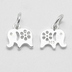 925 Sterling Silver Pendants, Elephant, with 925 Stamp, Silver, 10x10x1.5mm, Hole: 4mm(STER-K170-04S)