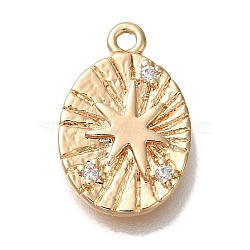 Brass Micro Pave Cubic Zirconia Pendants, Oval with Star Charms, Real 18K Gold Plated, 14x9.5x2mm, Hole: 1.2mm(KK-U038-20G)