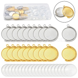20Pcs 2 Colors Zinc Alloy Pendant Cabochon Settings, Swivel Pendant Bezel Settings, Flat Round, 20Pcs Transparent Glass Cabochons, Dome/Half Round, Platinum & Golden, 26x29.5x3.5mm, Hole: 2.5mm, 10pcs/color(DIY-YW0018-49)