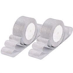 Glitter Metallic Ribbon, Sparkle Ribbon, Silver, 1-1/2 inch(38~40mm), about 25yards/roll, 5rolls/group(OCOR-T001-38mm-YC)