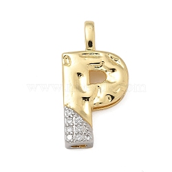 Brass Micro Pave Cubic Zirconia Pendants, Letter Charms, Real 18K Gold Plated, Letter P, 27x13.5x4mm, Hole: 5x2.5mm(KK-B126-02G-P)