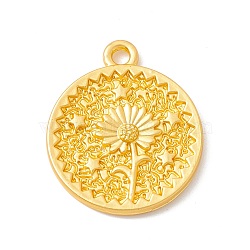 Alloy Pendant, Flat Round with Sunflower, Matte Gold Color, 20x18x2mm, Hole: 1.5mm(PALLOY-F282-07MG)
