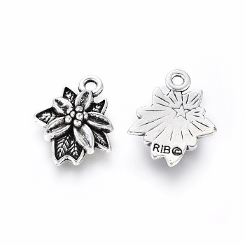Tibetan Style Alloy Pendants, Cadmium Free & Nickel Free & Lead Free, Poinsettia, for Christmas, Antique Silver, 18.5x15x4mm, Hole: 2mm