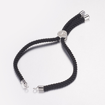 Nylon Twisted Cord Bracelet Making, Slider Bracelet Making, with Brass Findings, Tree of Life, Black, Platinum, 8-5/8 inch(220mm), 3mm, Hole: 2mm
