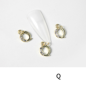Alloy Rhinestone Cabochons, Nail Art Decoration Accessories, with Jump Ring, Letter, Golden, Letter.Q, 11~14x5~12mm