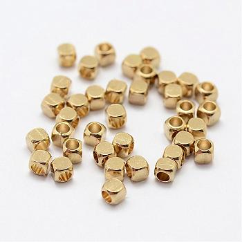Brass Spacer Beads, Nickel Free, Cube, Raw(Unplated), 2.5x2.5mm, Hole: 2mm