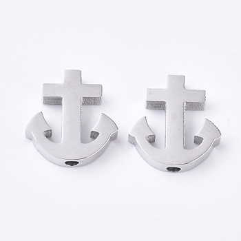 304 Stainless Steel Beads, Anchor, Stainless Steel Color, 14.5x14x3mm, Hole: 1.8mm