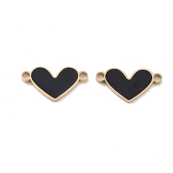 Ion Plating(IP) 304 Stainless Steel Enamel Connector Charms, Love Heart Links, Golden, Black, 8.5x16x1mm, Hole: 1.6mm