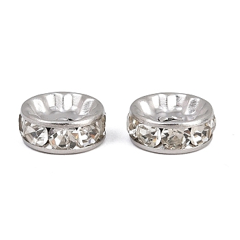 304 Stainless Steel Rhinestone Spacer Beads, Flat Round, Stainless Steel Color, 10x4mm, Hole: 1.4mm