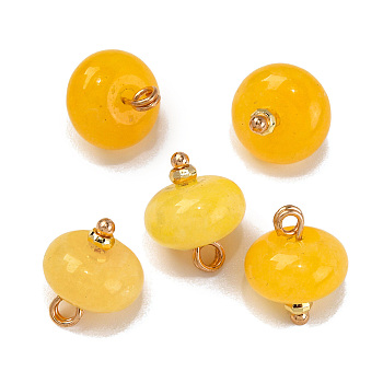 Natural White Jade Dyed Saucer Charms with Rack Plating Golden Tone Brass Bails, Gold, 12x10mm, Hole: 1.5~1.6mm