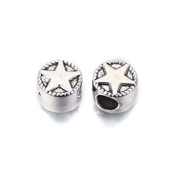 Tibetan Style Alloy European Beads, Large Hole Beads, Cadmium Free & Lead Free, Column with Star, Antique Silver, 10x7mm, Hole: 4.5mm
