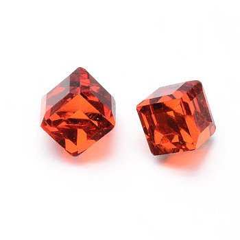 Faceted Cube Glass Cabochons, Orange Red, 8x8x8mm