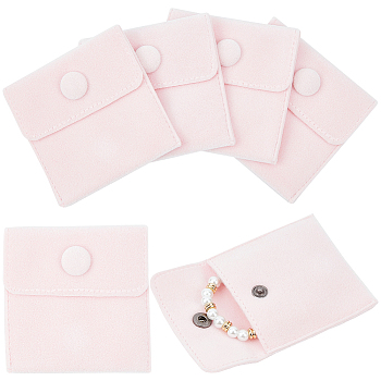 Square Velvet Jewelry Bags, with Snap Fastener, Pink, 7x7x0.95cm