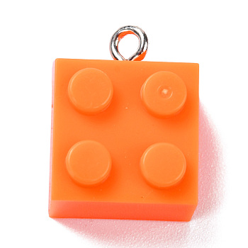 Resin Pendants, with Platinum Iron Loop, Toy Bricks, Dark Orange, 21x15.5x11mm, Hole: 2.6mm