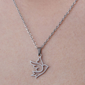 201 Stainless Steel Hollow Swallow Pendant Necklace, Stainless Steel Color, 17.72 inch(45cm)