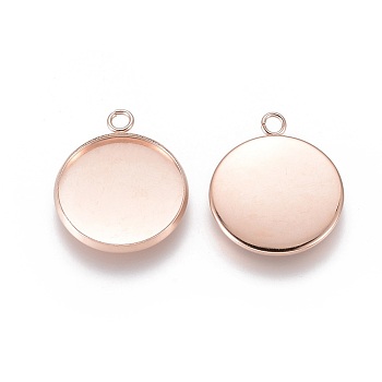 201 Stainless Steel Pendant Cabochon Settings, Plain Edge Bezel Cups, Flat Round, Rose Gold, Tray: 18mm, 24x20x2mm, Hole: 2.2mm