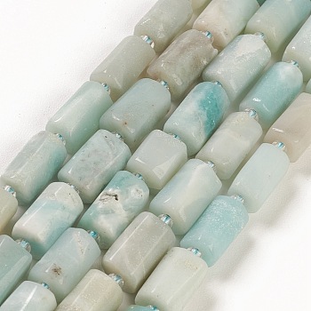 Natural Flower Amazonite Beads Strands, with Seed Beads, Faceted, Column, 5.5~7.5mm, Hole: 0.7mm, about 26~33pcs/strand, 15.67''~16.46''(39.8~41.8cm)