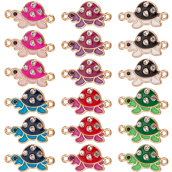 SUNNYCLUE 48pcs 6 Colors Alloy Enamel Connector Charms, Tortoise Links with Crystal Rhinestone, Light Gold, Cadmium Free & Nickel Free & Lead Free, Mixed Color, 23x12x3mm, Hole: 1.5mm, 8pcs/color