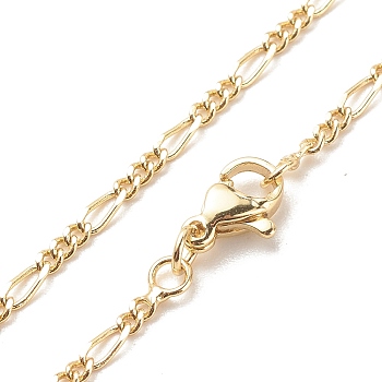 Brass Figaro Chains Necklace for Women, Cadmium Free & Lead Free, Real 18K Gold Plated, 17.52 inch(44.5cm)