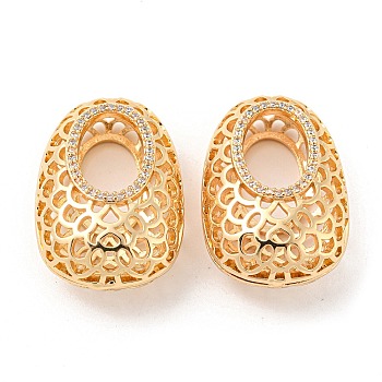 Brass Micro Pave Cubic Zirconia Pendants, Long-Lasting Plated, Hollow Oval, Golden, 26x18.5x11.5mm, Hole: 12x8mm