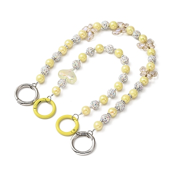Heart & Bowknot Acrylic Beaded Bag Straps, with Zinc Alloy Spring Gate Rings, Yellow, 27.5~37.2cm, 2pcs/set