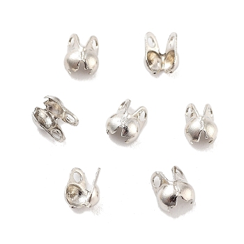 Rack Plating Brass Bead Tips, Cadmium Free & Lead Free, Platinum, 4x2.5mm, Hole: 0.7mm and 0.8mm, Inner Diameter: 1.8mm