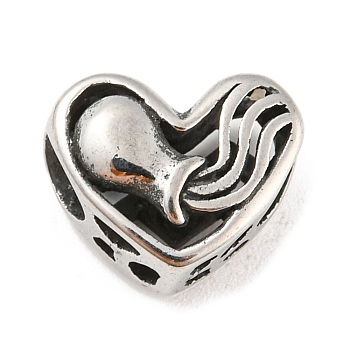 316 Surgical Stainless Steel  Hollow Out Beads, Heart with Twelve Constellations, Aquarius
, Aquarius, 10x12x6.5mm, Hole: 4mm