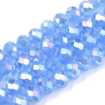 Electroplate Glass Beads Strands, Imitation Jade Beads, AB Color Plated, Faceted, Rondelle, Royal Blue, 8x6mm, Hole: 1mm, about 65~68pcs/strand, 15.7~16.1 inch(40~41cm)