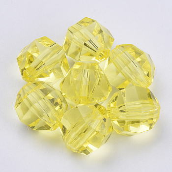 Transparent Acrylic Beads, Faceted, Round, Yellow, 8x7mm, Hole: 1.5mm, about 1920pcs/500g