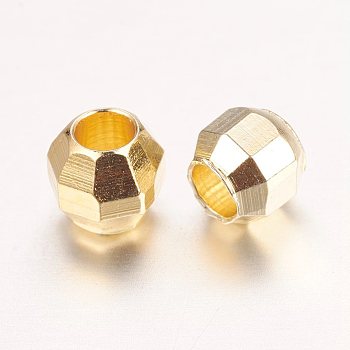 Real 18K Gold Plated Brass Spacer Beads, Nickel Free, Faceted Round, Golden, 3.5x3x3mm, Hole: 1.8mm