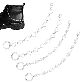 Heart Alloy Link Boot Strap Chains, with Alloy Spring Gate Rings, Antique Silver & Platinum, 255~265mm, 4pcs/set