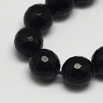 Faceted Round Grade A Black Stone Beads Strands, Dyed, Black Stone, 12mm, Hole: 1mm, about 32pcs/strand, 15.3 inch