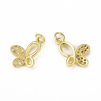 Brass Micro Pave Cubic Zirconia Pendants, Butterfly Charms, Golden, 17.5x12.5x2.5mm, Hole: 3mm