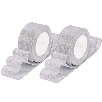 Glitter Metallic Ribbon, Sparkle Ribbon, Silver, 1-1/2 inch(38~40mm), about 25yards/roll, 5rolls/group
