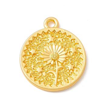 Alloy Pendant, Flat Round with Sunflower, Matte Gold Color, 20x18x2mm, Hole: 1.5mm
