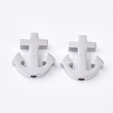 304 Stainless Steel Beads, Anchor, Stainless Steel Color, 14.5x14x3mm, Hole: 1.8mm(X-STAS-S079-139A)