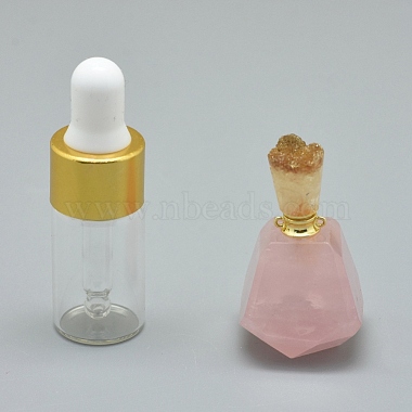 Pendentifs de bouteille de parfum à quartz rose naturel facetté(G-E556-11F)-1