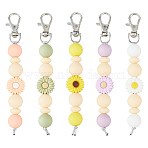 5Pcs 5 Colors Daisy Silicone Pendant Decorations, with Lobster Claw Clasps for Bag Ornaments, Mixed Color, 132mm, 1pc/color(HJEW-FH0001-71)