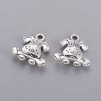 チベット風子犬ペンダント, カドミウムフリー＆鉛フリー, ビーグル犬チャーム, アンティークシルバー, 16x15x3.5mm, 穴：2mm(X-TIBEP-R166-AS-LF)