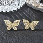 Brass & Clear Cubic Zirconia Stud Earrings, Butterfly, Real 18K Gold Plated, 13.5x20.5mm(KK-CBA36A2-11G)