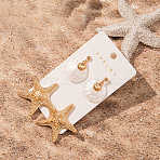 2 Pairs Zinc Alloy Imitation Pearl Starfish Stud Earrings, Golden, Flat Round, 30mm(FS-WGB4F34-17)