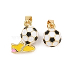 Brass Enamel Pendants, Football with Shoes Charms, Real 18K Gold Plated, Gold, 17x14.5x9mm, Hole: 4x3.5mm(KK-CBAEBFB-01A-G)