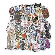 50Pcs Cat in Flower Tattoo PVC Waterproof Stickers, Self-adhesive Decals, for Suitcase, Skateboard, Refrigerator, Helmet, Mobile Phone Shell, Mixed Color, 47~80x28~65x0.2mm(AJEW-M223-03)
