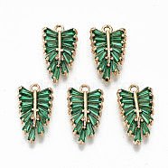 Brass Micro Pave Cubic Zirconia Pendants, Light Gold, Long-Lasting Plated, Cadmium Free & Lead Free, Leaf, Green, 18x10x3mm, Hole: 1.5mm(KK-S359-027C-RS)