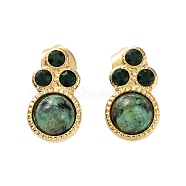 Natural African Turquoise(Jasper) Paw Print Stud Earrings, Golden 304 Stainless Steel Earrings, 12x7mm(EJEW-D093-01A-G)