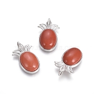 Natural Red Jasper Pendants, with Platinum Tone Brass Findings, Pineapple, 29x17.5x7mm, Hole: 4.5x3.5mm(G-L512-L14)