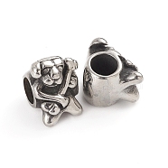 304 Stainless Steel European Beads, Large Hole Beads, Dog with Bone, Antique Silver, 14.8x10.5x11mm, Hole: 5.5mm(OPDL-G009-12AS)
