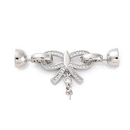 Brass Micro Pave Clear Cubic Zirconia Fold Over Clasps, Bowknot, Platinum, 42mm(KK-P291-23P)