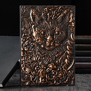 3D Embossed PU Leather Notebook, A5 Cat & Flower Pattern Journal, for School Office Supplies, Red Copper, 215x145mm(OFST-PW0009-006B)